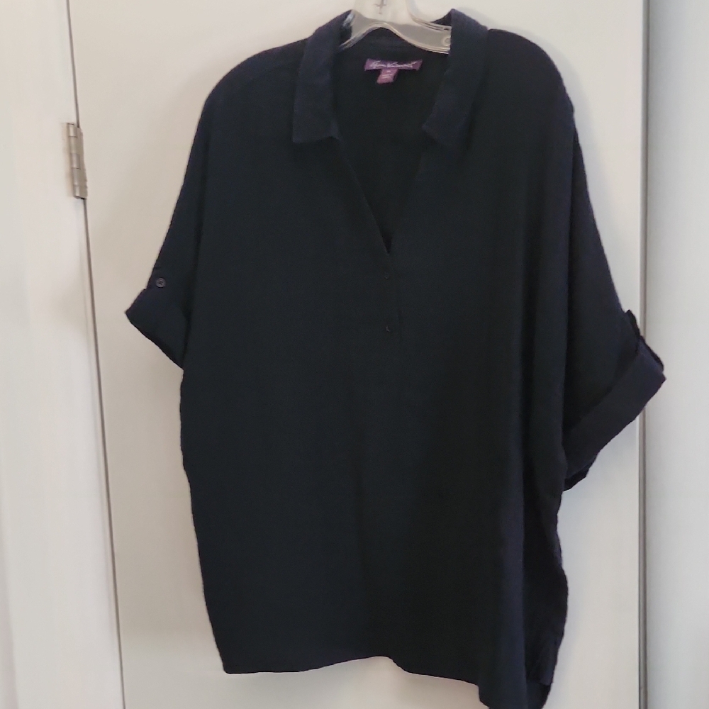 Women's Cotton Callista Roll-Tab Textured Top NWOT